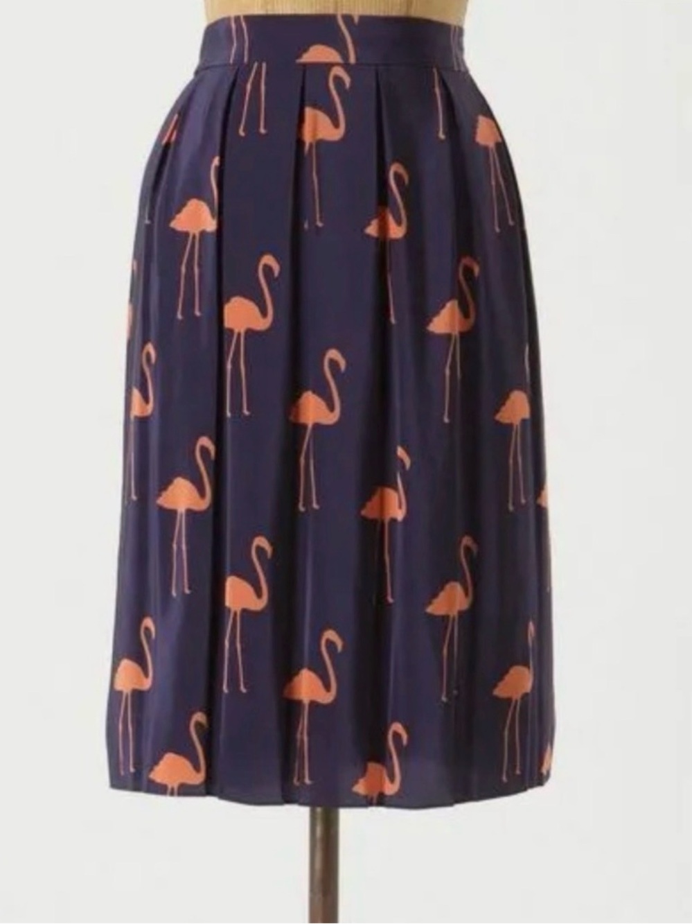 RARE Charlotte Taylor- Anthropologie Purple Flamingo Print Pleated Midi Skirt